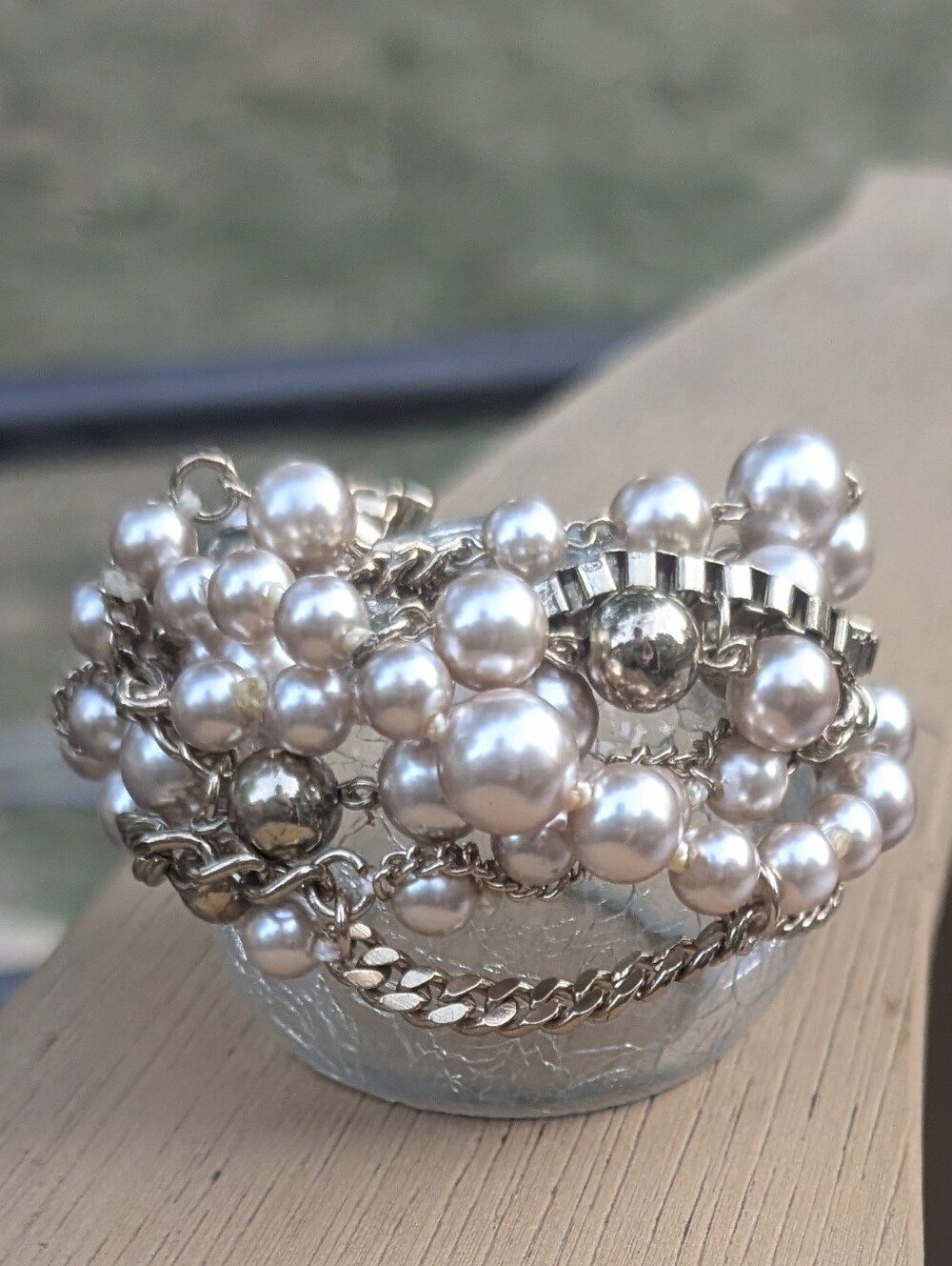 Stella & Dot Lucia Bracelet Pearls Gold Chains Intertwined Chunky  Cha Cha